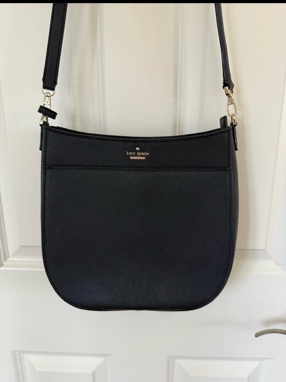kate spade black leather crossbody with gold hardware